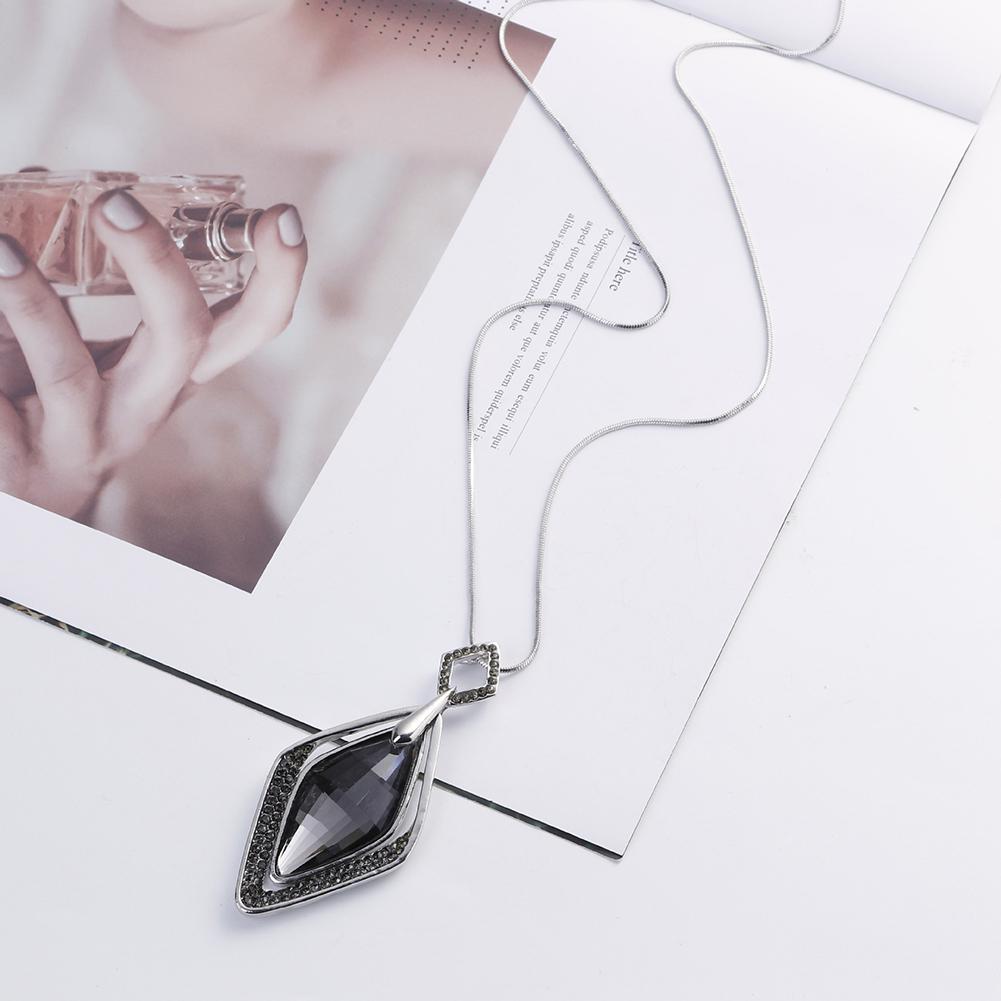 Faux Gemstone Rhinestone Rhombus anheng genser kjede kvinner halskjede