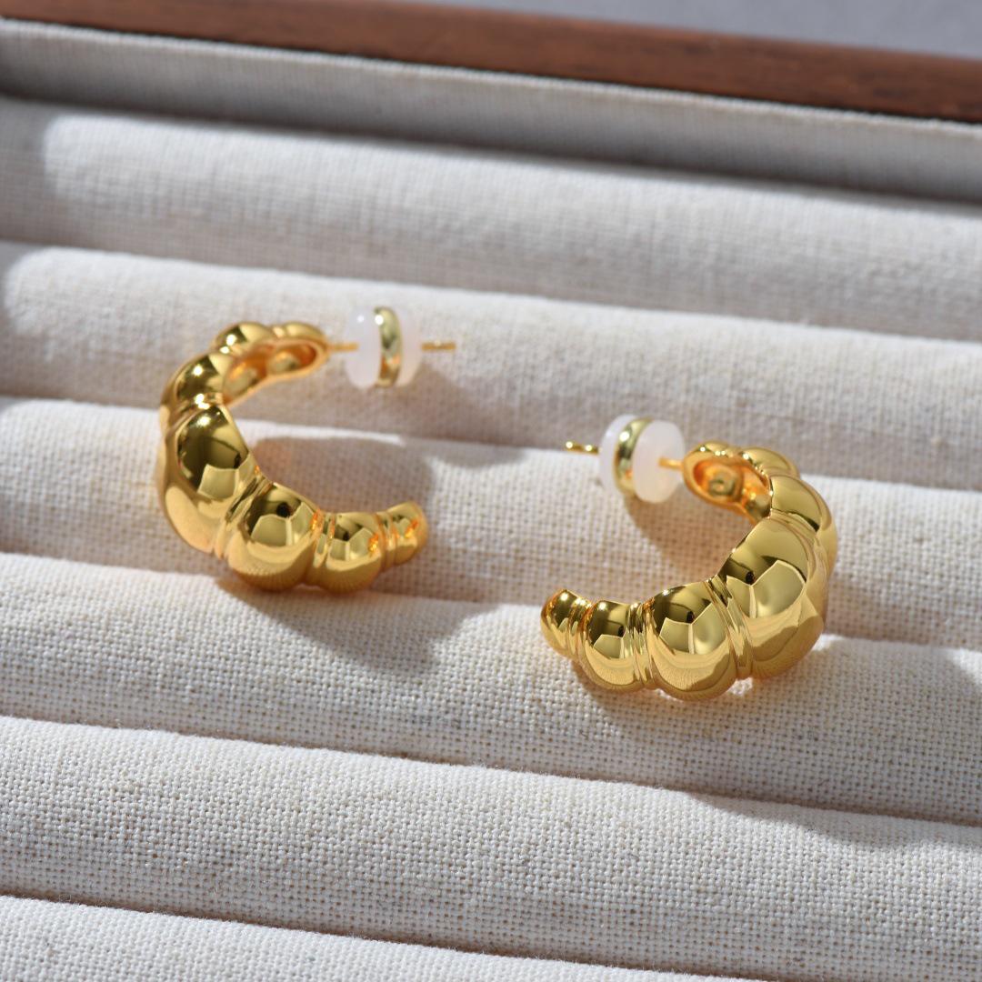 Chic Luxury Irregular C-Shaped Croissant S925 Silver Stud Earrings - Unique European & American Style