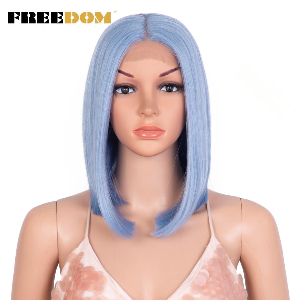 

FREEDOM Synthetic Lace Wigs Straight Short Bob Ombre Blonde Blue Lace Wig Middle Part Lace Wigs For Black Women Cosplay Wigs (as the picture,12inches)