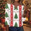 Women's Fashion Casual Christmas Print V-Neck Button 3/4 Sleeve T-Shirt Top for Holiday