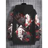 3D Digital Printed Dark Poker Red Rose Black Cat Pattern Hooded Sweatshirt, Fashionable and Trendy Children's Casual Clothing