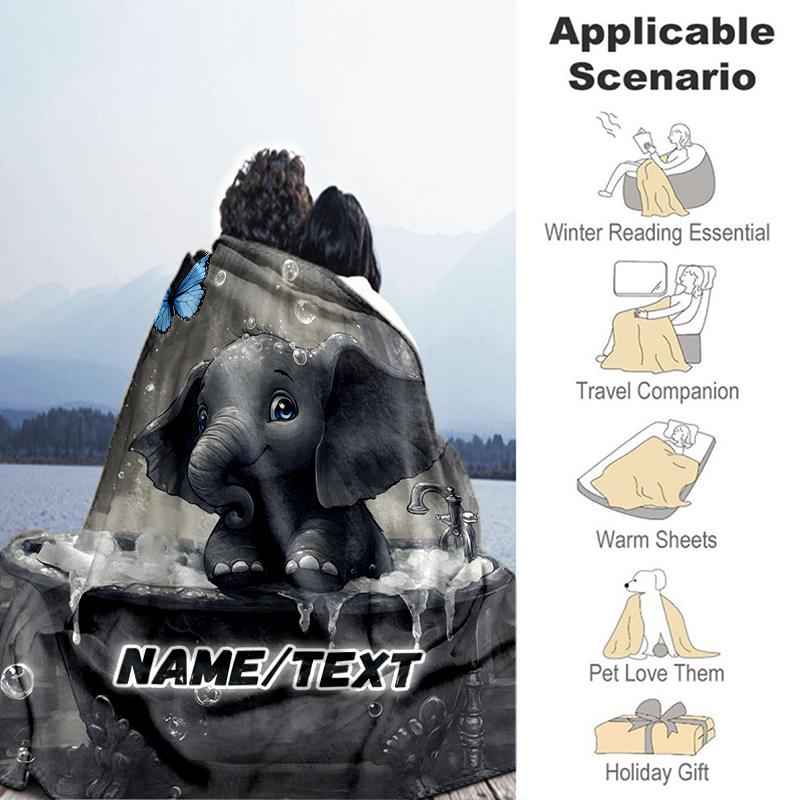 1PC Custom Name Baby Elephant Bath Time outdooor Flannel blankets Throw Blanket All-Season Throw Gift Bedspread for Couch, Bed, Camping Holiday Birthd