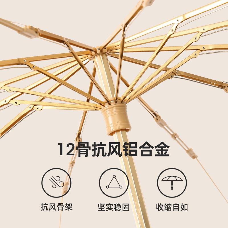 New 12 bone hand open three-fold vinyl double-layer umbrella solid wood handle sunscreen umbrella gift bag