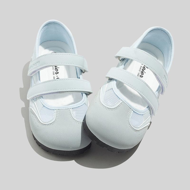 Low-cut Women's Shoes Velcro Round Toe White Shoes Flat-bottomed Breathable Single Shoes