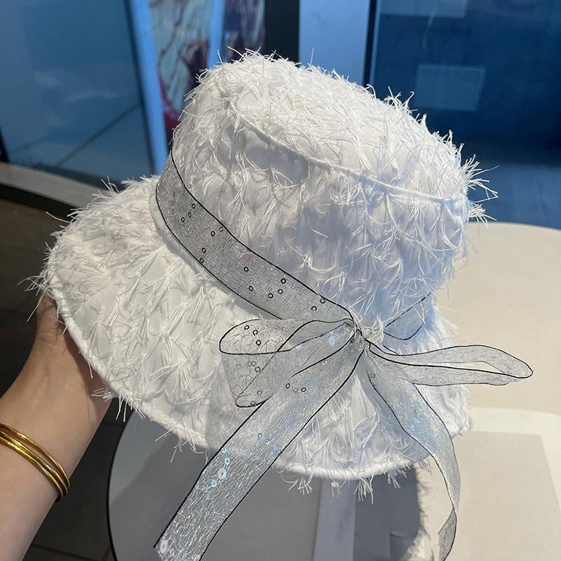 Style Cotton Twill Sun Hat With Bow And Fringe For Summer Beach Wear