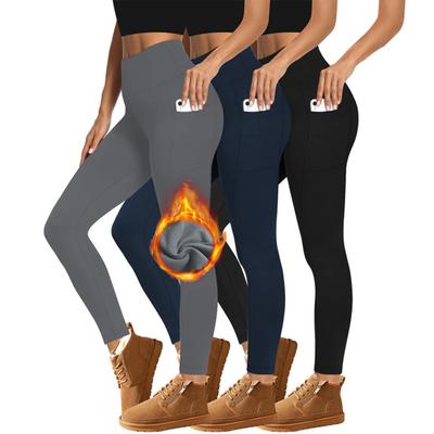 Women Leggings High Waist Velvet Thickened Warm Slim Fit Yoga Pants with Pockets Autumn Winter Leggings