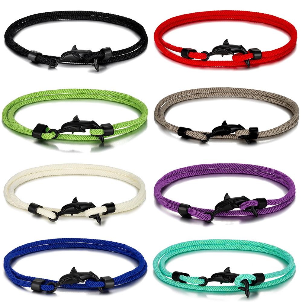 Black Cute Little Dolphin Hand Rope Small Fresh Animal Color Multi-Layer Adjustable Men'S And Women'S Bracelets
