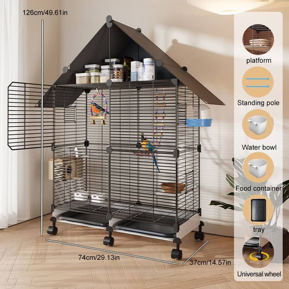 Bird Cage with Rolling Stand House Shape Bird Cage with Lock 2 Tier Bird Cage Bird Villa for Canary Finch Budgie Lovebirds