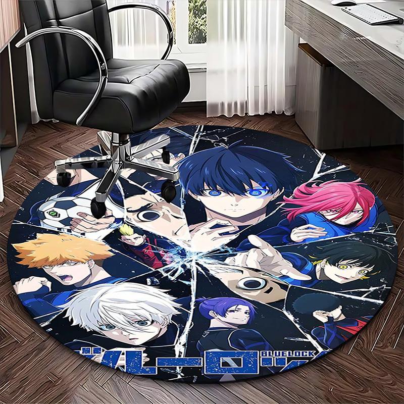 1pc Blue Lock Anime Design Round Carpet - Office Chair Mat, Non-Slip Rug for Home Decor, Suitable for All Seasons, Gaming Room Decoration.K092