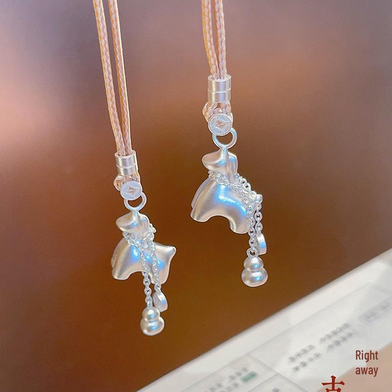Sterling Silver Horse & Gourd Pendant Necklace: Ancient Chinese Style for Prosperity and Fortune Sterling Silver 999