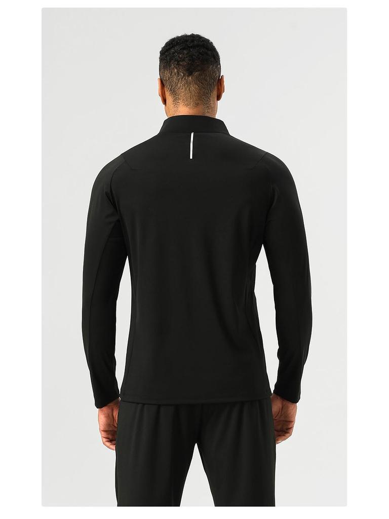 Men's Nylon Half-Zip High-Elastic Fitness Top - Long Sleeve Stand-Up Collar for Autumn and Spring Running and Training.