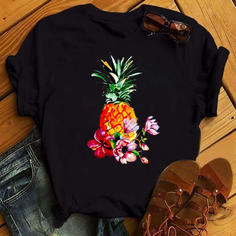 Maycaur Tricou noi pentru femei, Topuri imprimate cu ananas, tricou pentru femei, cu mânecă scurtă, cu decolteu O, tricou pentru femei, cămăși drăguțe de vară