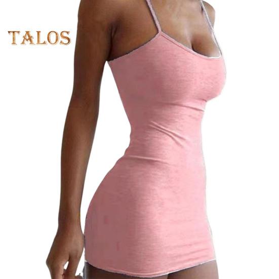 Women Slip Dress for Club Party Beach Spaghetti Strap Sheath Slim Fit Dress Sleeveless Backless Strappy Dress Solid Color Summer Mini Dress