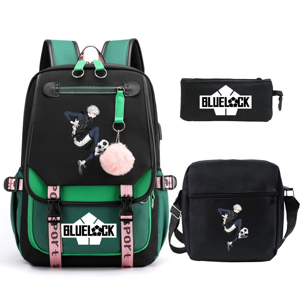 Trend Campus Primary And Secondary School Students Schoolbag Blue Prison Periphery Animation Backpack Pencil Bag