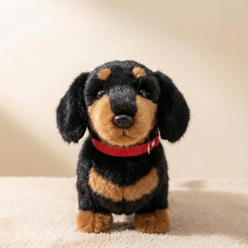 2026 Neue Niedliche Dackel Plüschtiere Stofftiere Weicher Lederhalsband Haustier Welpenpuppe Flauschiges Langes Haar Dackel Spielzeug Kinder Begleiter