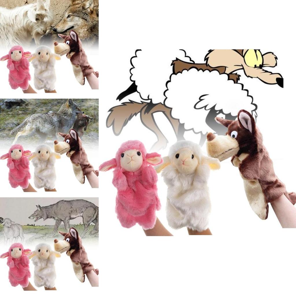 Soft Plush White Sheep And Big Gray Wolf Hand Puppet Hat For Creative Child Engagement
