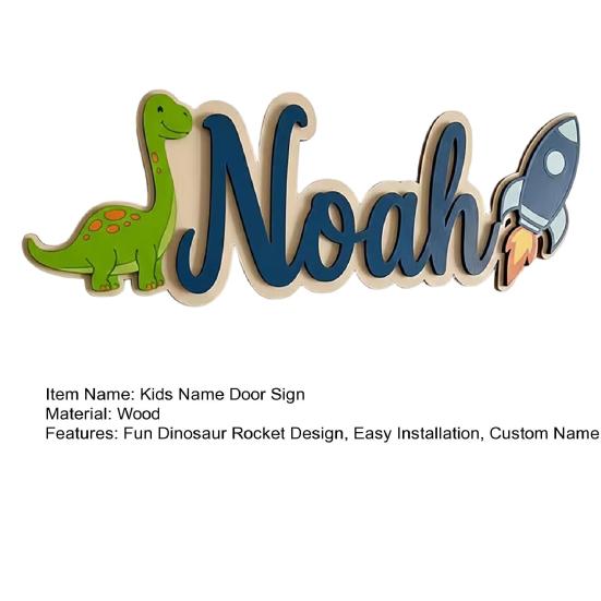 Cartello Personalizzato con Nome per Bambini Dinosauro Razzo Cartello in Legno per Porta per Ragazzi Nome Personalizzato Decorazione da Appendere per Cameretta Asilo Nido Camera da Letto Asilo Nido Sala Giochi