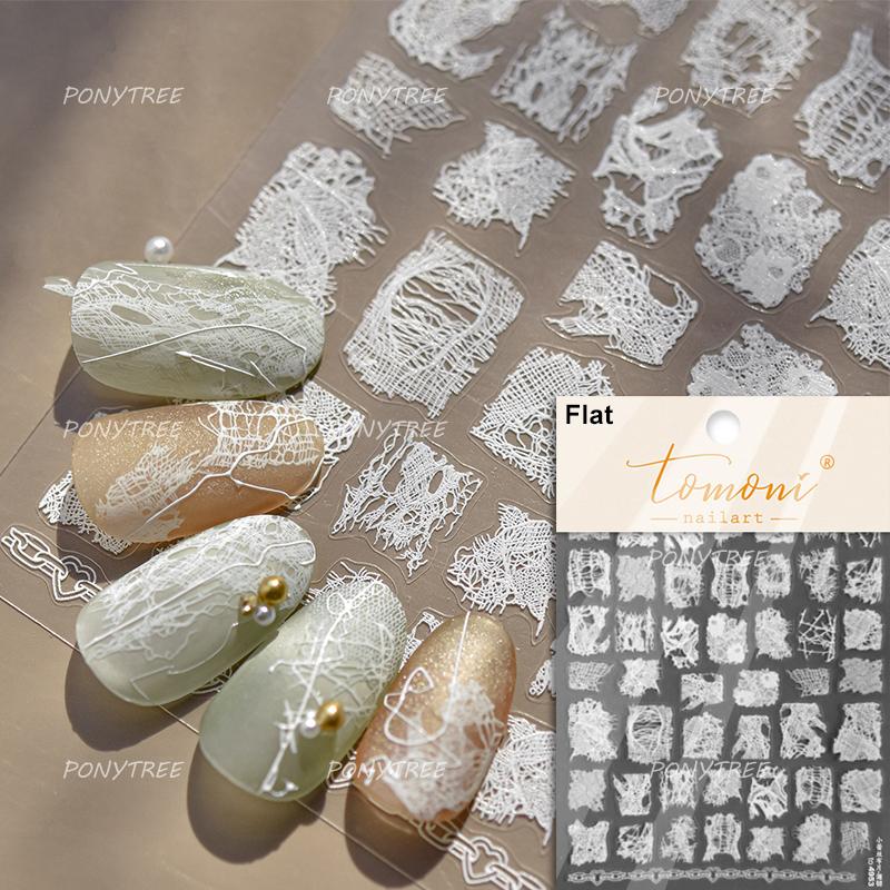 Retro White Lace Fabric Piece Bowknot English Letter Decorative Border Irregular Cloth Block Adhesive Nail Art Stickers Decals