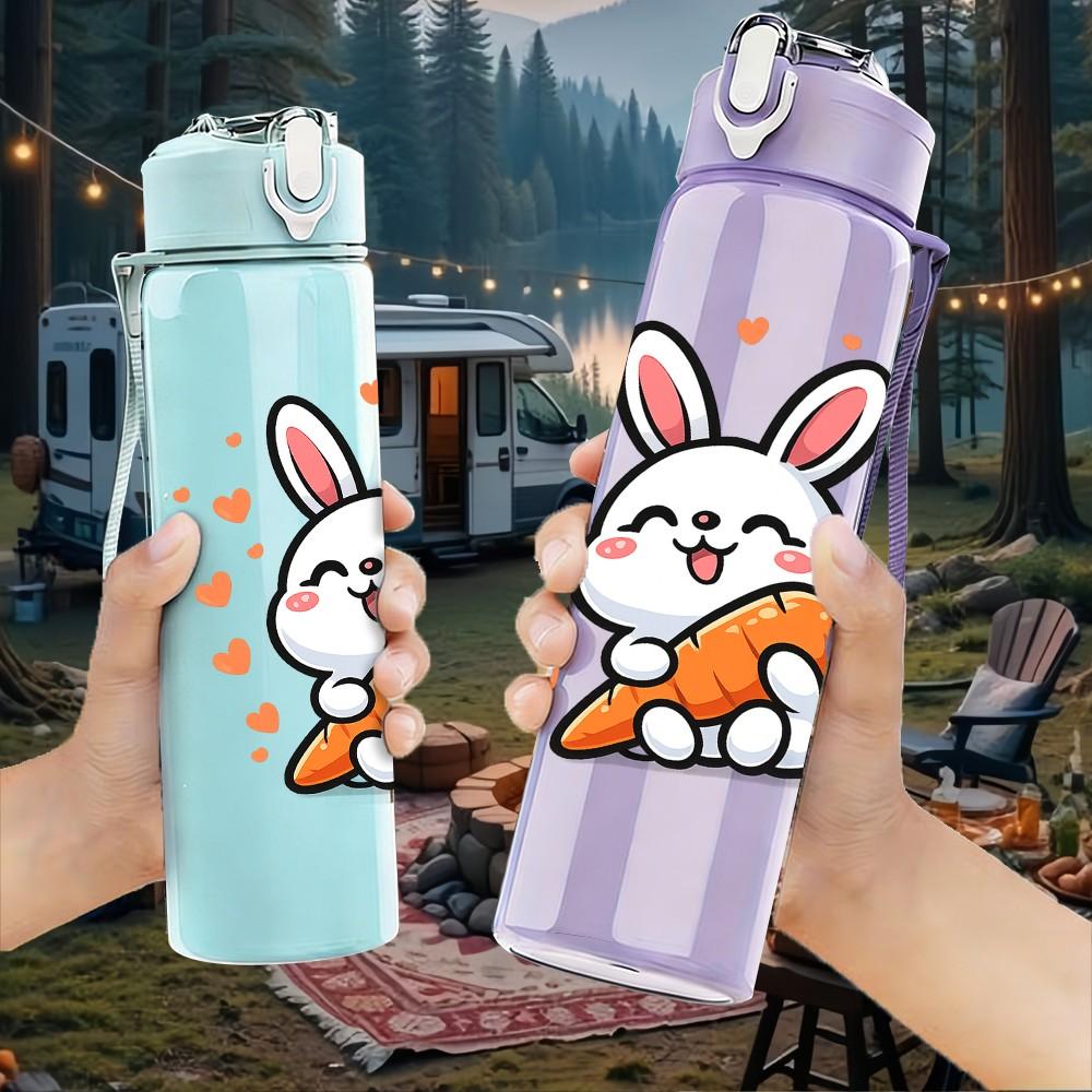 1PC Cute Bunny Carrot 750ml Color Plastic Sports Water Bottle Leakproof Flip Straw Lid Suitable for Sports Office Home Use