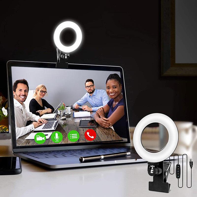 4" Aluminum Shell 5-Color Temperature Clip-On Beauty Ring Light for Video Conferencing and Live Broadcasts