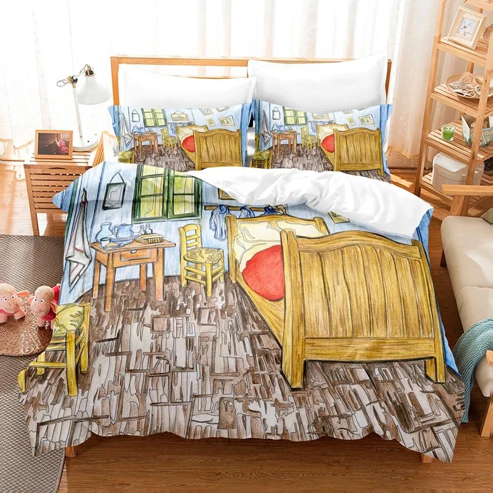 Комплект постільної білизни Ван Гога з картиною маслом Queen King Size Bedroom Decor Підодіяльник і наволочка Домашній текстиль