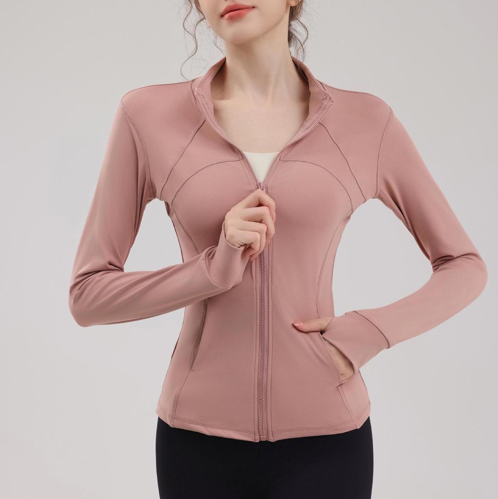Damen Slim Fit Yoga- & Pilates-Jacke mit Stehkragen und durchgehendem Reißverschluss - Ideal zum Laufen, für Fitness und zum Radfahren.