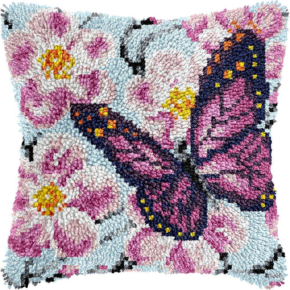 Latch Hook Pillow Case Rug Sewing Set with Pre-Printed Pattern DIY Crochet Yarn Embroidery Needlework Craft Kits Home Decor