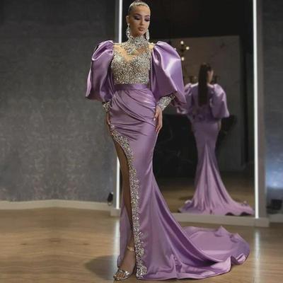 European & American Princess-Sleeve Gold Evening Gown - Hip-Wrapped, Long, Trailing Skirt (2025)