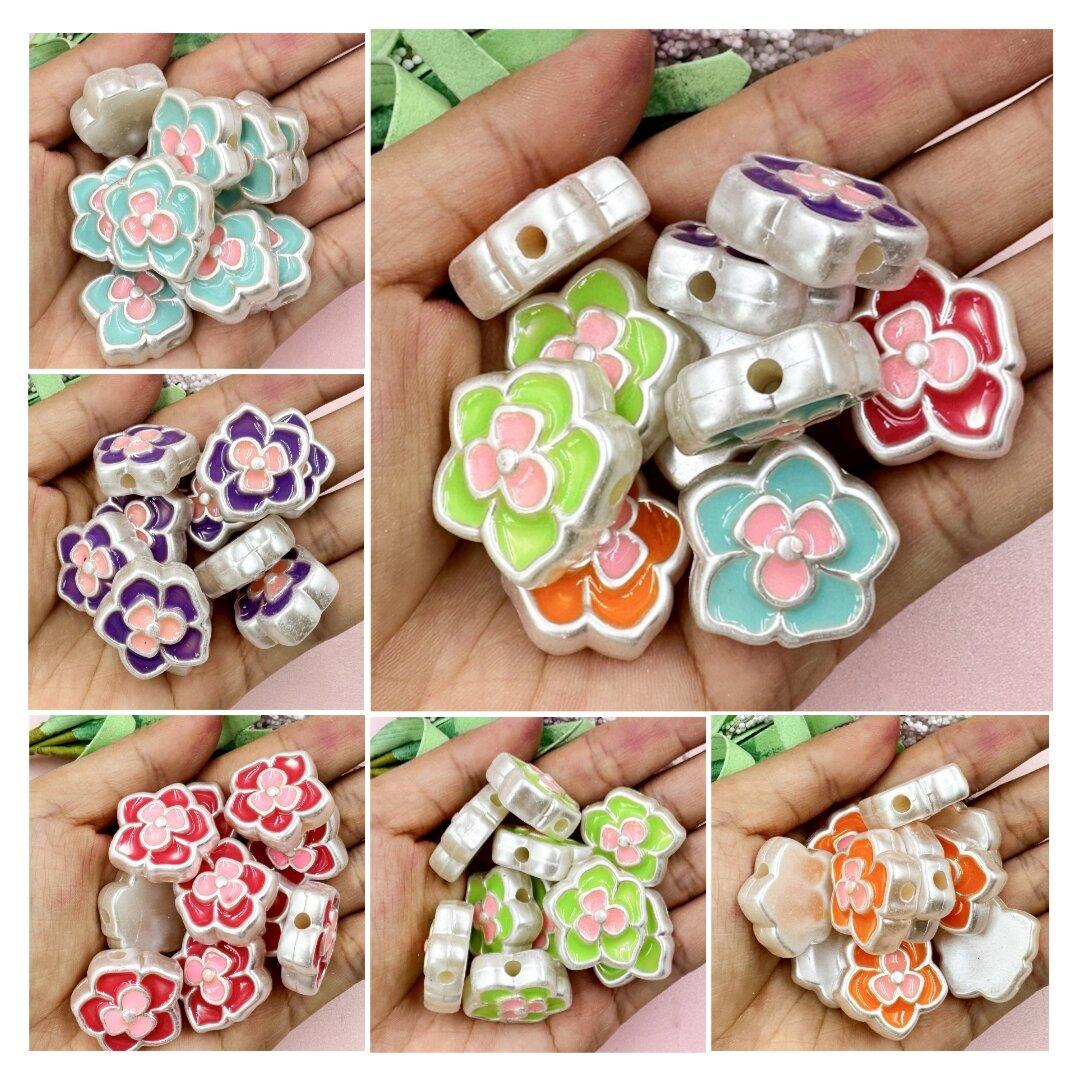 

Акриловый браслет 10 шт., ожерелье-браслет «сделай сам», большие цветочные бусины, материал из бисера, ювелирные аксессуары, 24,5*23 мм, двойной цвет, модный