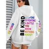 Sweat à capuche imprimé 'Be Kind' Grande Taille, Sweat à capuche décontracté à manches longues avec poche pour l'hiver et l'automne