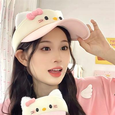 HelloKitty opalovací krém prázdný vrchní klobouk roztomilý prázdný vrchní klobouk sluneční clona ukázat obličej malá kreslená holčička kt kočka sluneční klobouk