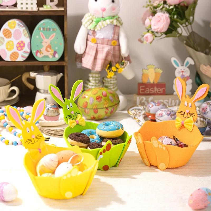 Easter Party Favors Bags with Bunny Ears Cute Candy Pouch & Gift Wrapping for Kids, Aesthetic Spring Celebration Storage Basket