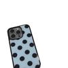 Korean Style Polka Dot iPhone 17 Case, Blue with Black Frame, Compatible with 16 Pro Max, 13, 11 