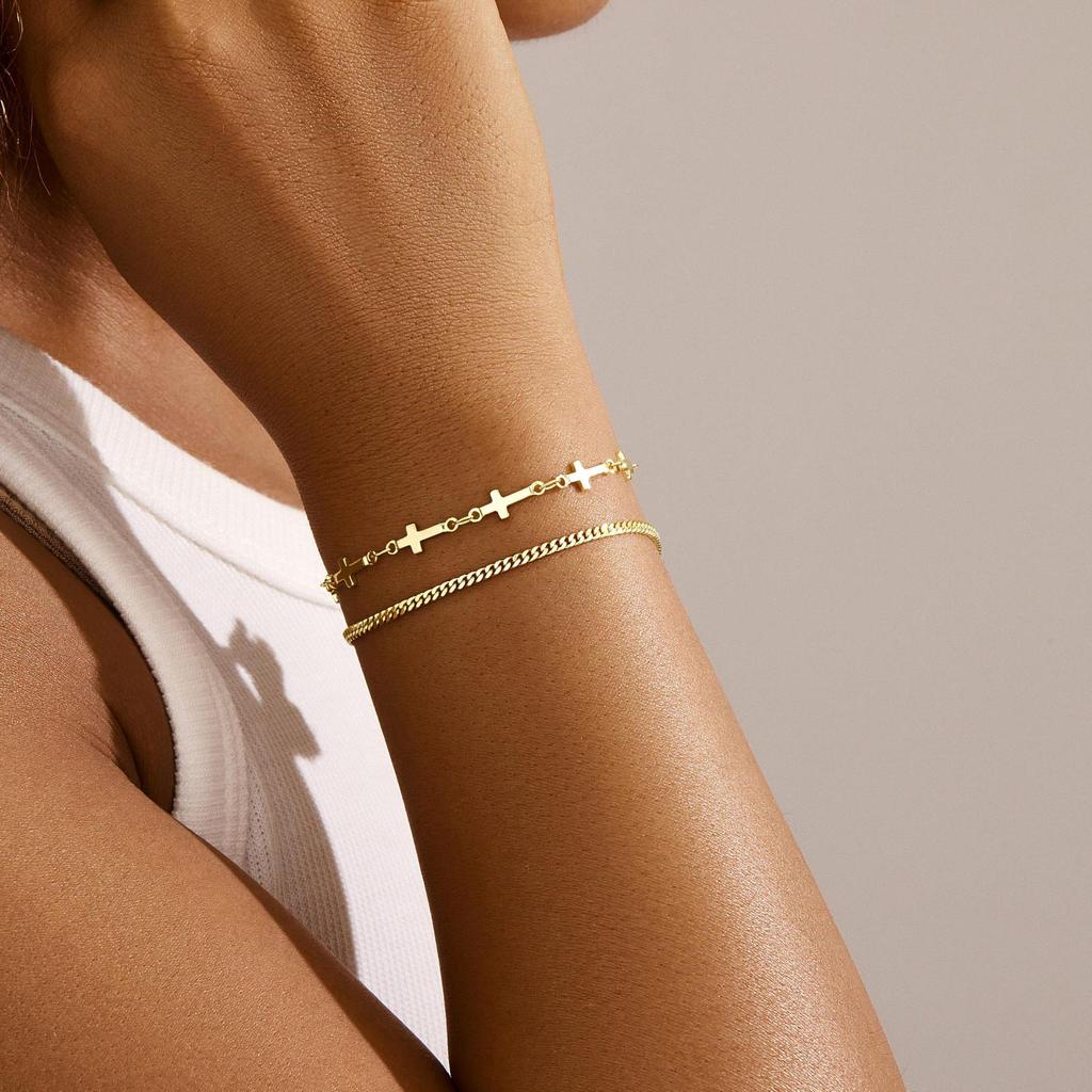Stainless Steel Cross Side Chain Bracelet Set