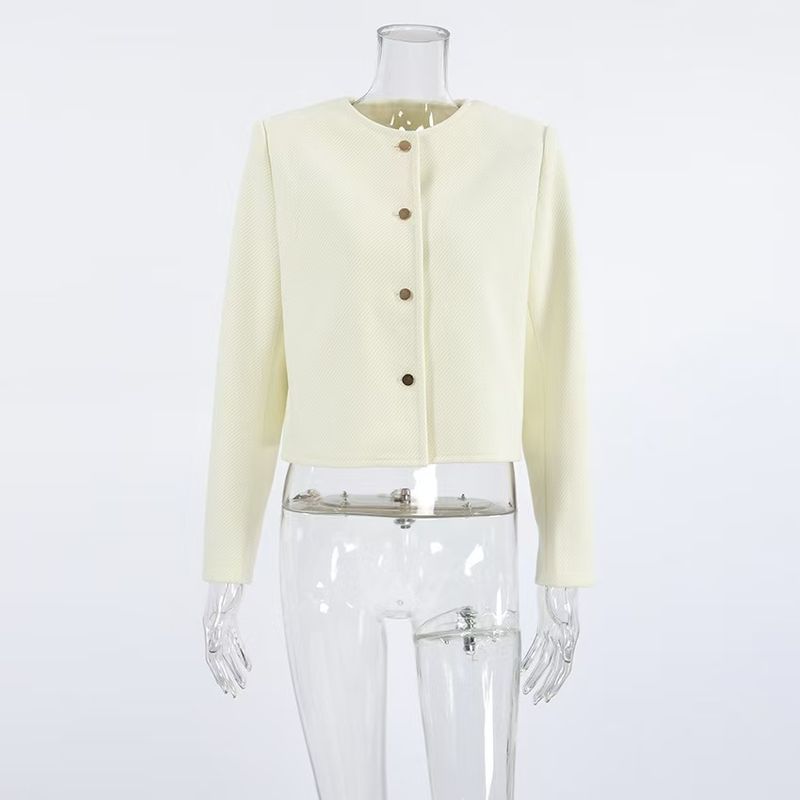 

Европейский и американский осенний элегантный приталенный однобортный с круглым вырезом и длинным рукавом короткий плащ с круглым вырезом короткая куртка Apricot L