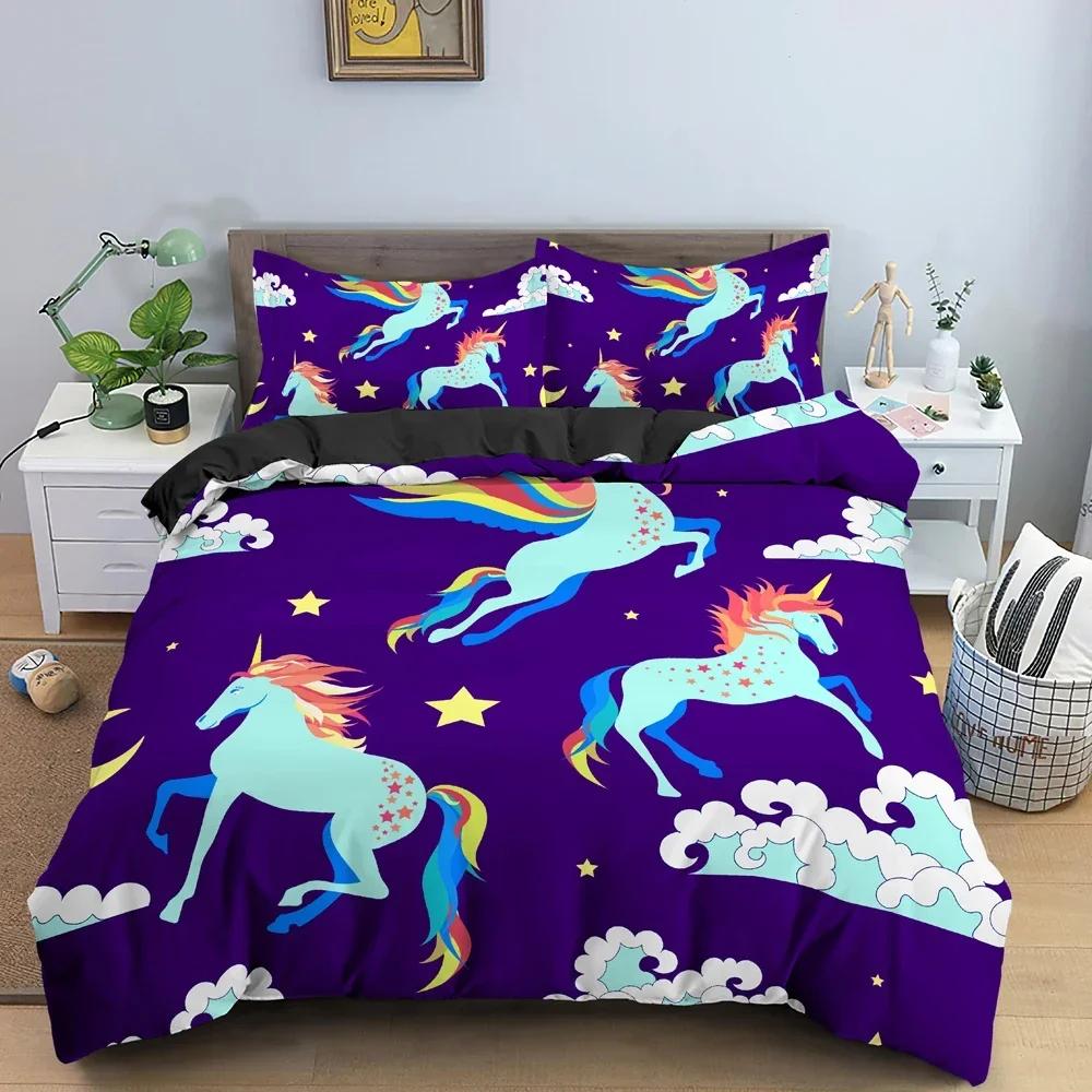 

3D Cartoon Unicorn Comfortable Duvet Quilt Cover Pillowcase Bedding Set Children Bedroom Decoration Home Textile 70x133cm 2pcs
