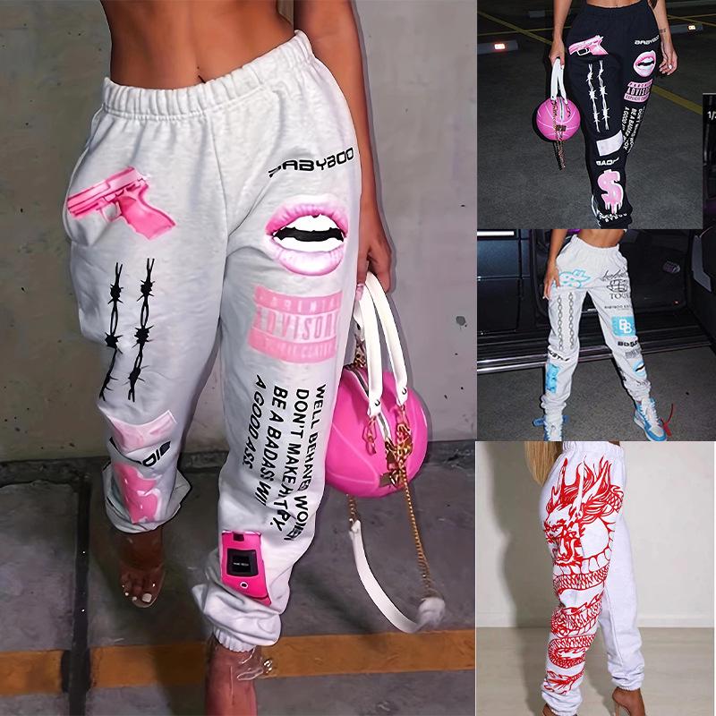 European & American Women's 2025 Printed Elastic Waist Casual Harem Pants