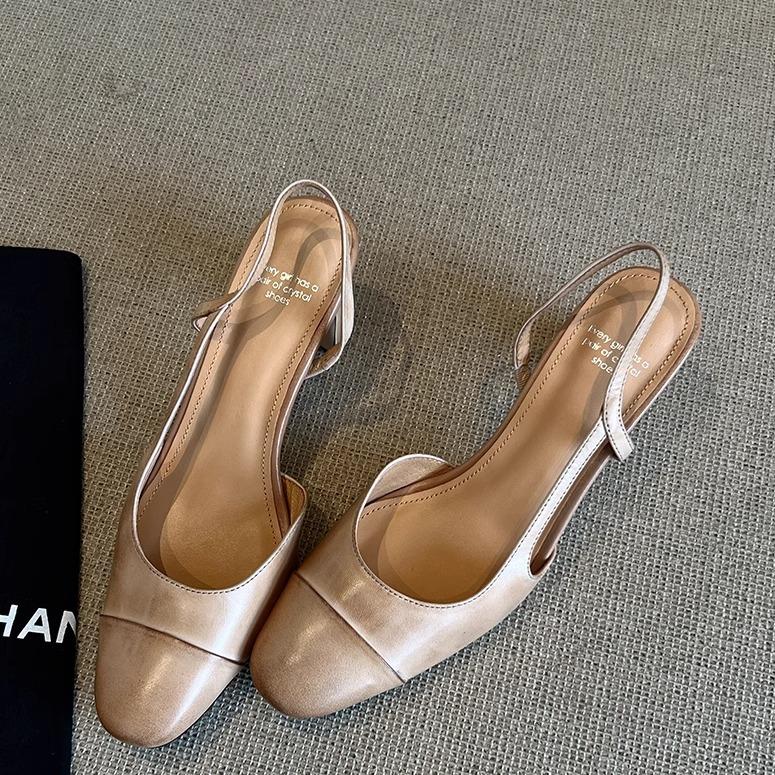 

Backspace word with bag head sandals women s leather non-smelly feet thick heels slippers round head thin commuter shoes 35