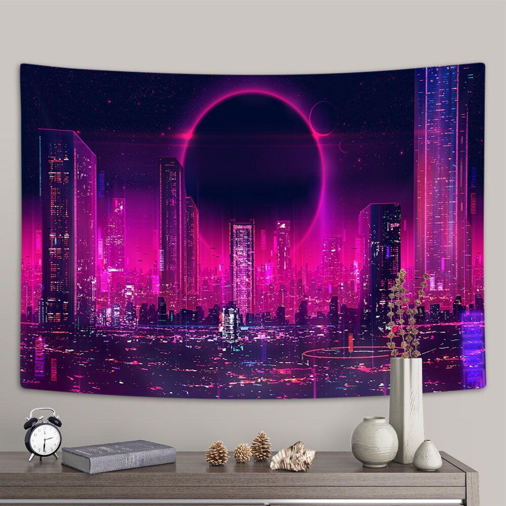 Neon City tapestry gothic moon wall 75x100 чёрный