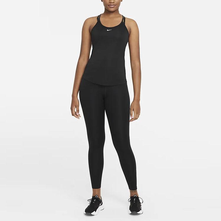 Nike Dri-FIT One Elastika Solid Logo Round Neck Loose Tank Top Women Tops Black DD4941-010