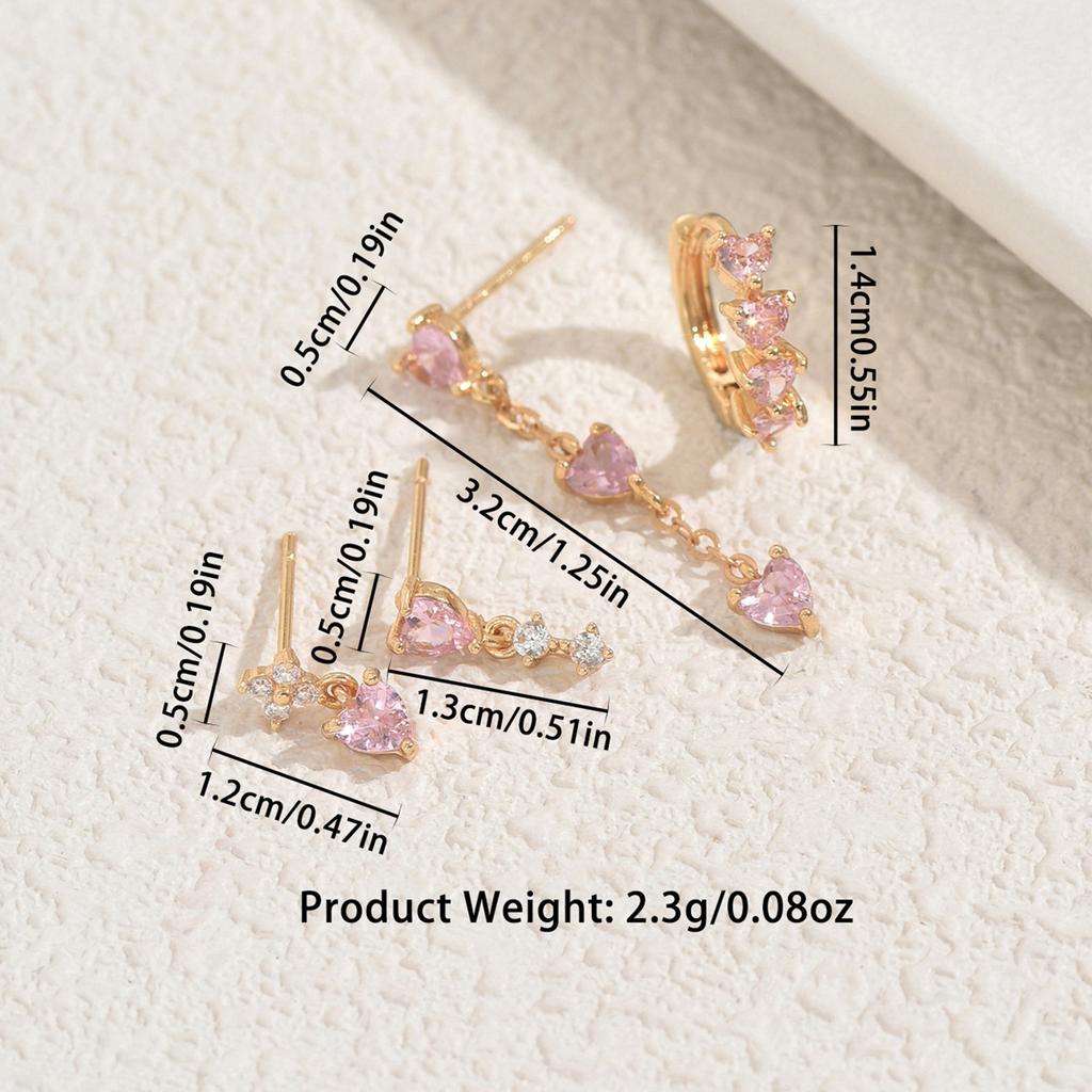 Korean version of women's hot-selling earrings set, niche love design zircon earbone studs, versatile earrings for women