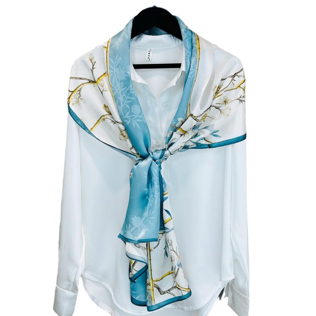 Silk Silk Scarf Women'S Spring And Autumn Style Chinese Style Plain Crepe Satin Mulberry Silk Long Versatile Scarf Mother Gift