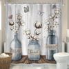 1pc Rustic Farmhouse Shower Curtain - Butterfly Vintage Farm, White Barn Door Design - Country Modern Western Wood Plank Theme