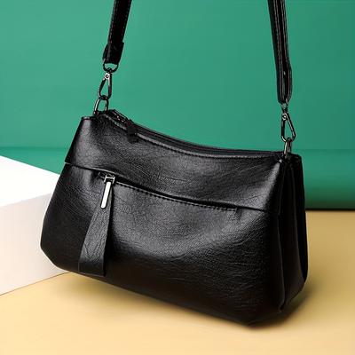 Schicke Umhängetasche im Vintage-Stil – weiches strukturiertes Kunstleder – mehrere Fächer – Alltags- und Arbeitshandtasche für Damen