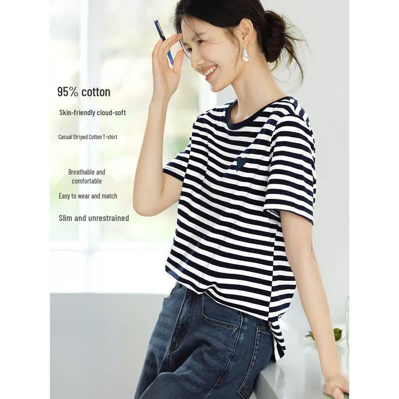 XWI Women s Striped Round Neck Short Sleeve T-shirt XL