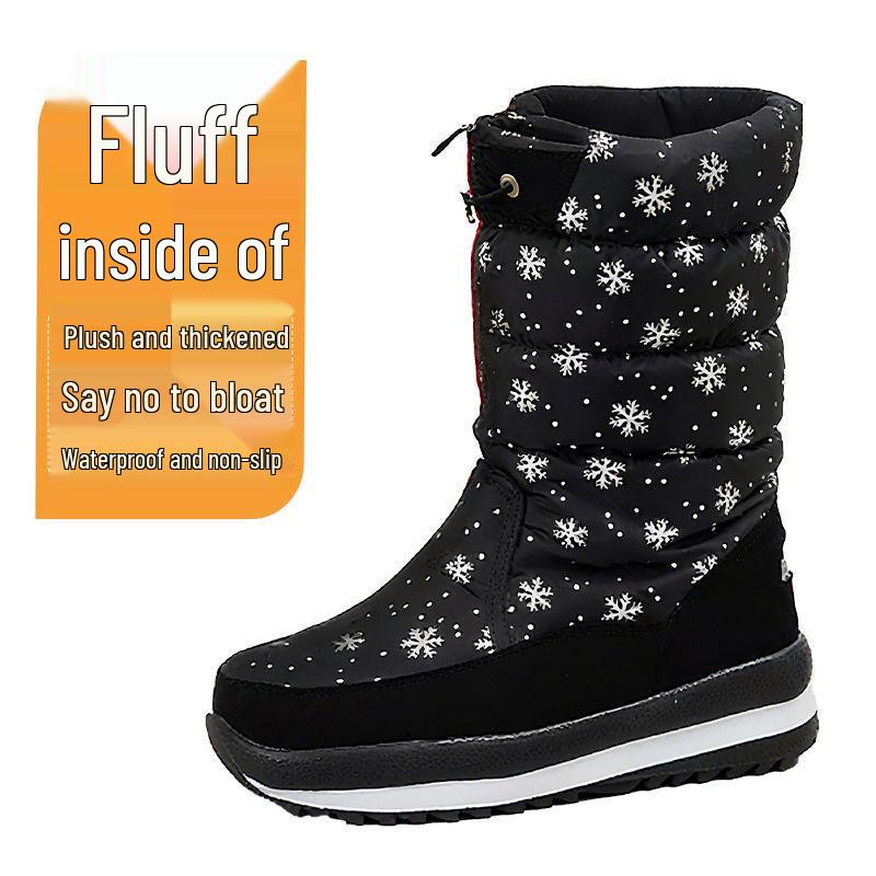 Women's White Waterproof Non-Slip Fleece-Lined Snow Boots - Korean Style, Plus Size, Cotton, Thickened Winter Footwear