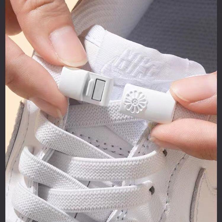 No-Tie Elastic Shoelaces: Lazy Buckle for Men, Women, and Kids - White Flat Sports Style