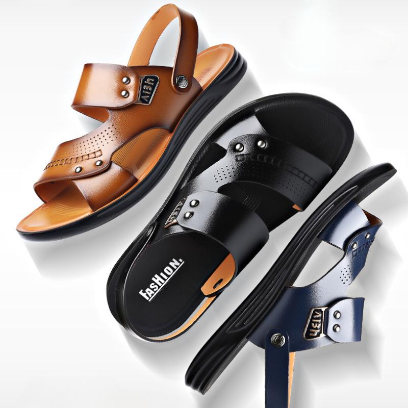 Обувь Мужские летние новые спилковые кожаные нескользящие пляжные мужские сандалии — фото 14