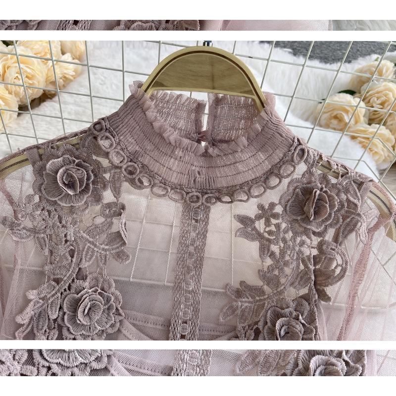 GMXIA Damenmode Frühling Herbst Einfarbig Druck Halbturtleneck Langarm Hohe Taille Lässige Kleider