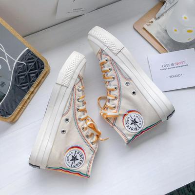 2020 Damen Retro High-Top Canvas Sneakers – Off-White Schnürschuh im koreanischen Stil